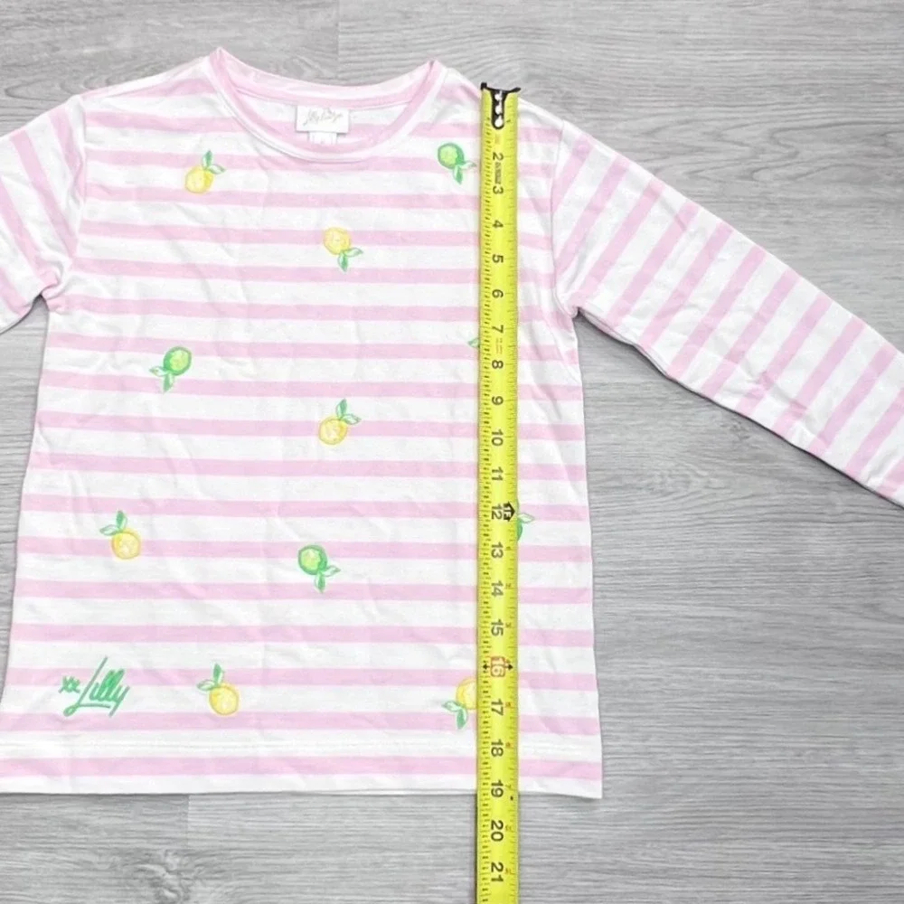 Lilly Pulitzer Girls Pink White Striped Lemon Lime Embroidered Top M 6-7 017832 - Picture 10 of 15